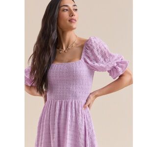 Altar'd State Mylee textured Lavender Puff Sleeve Midi Dress